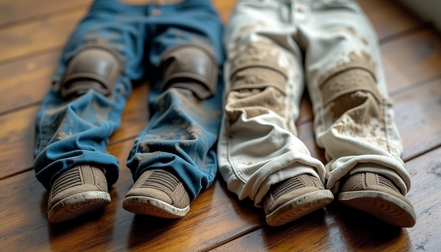 Comparison of durable water-resistant kids pants versus ruined cotton pants after mud play
