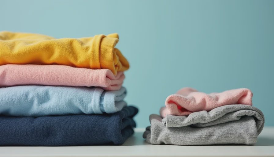 Comparison of good condition secondhand kids clothes versus worn items to avoid