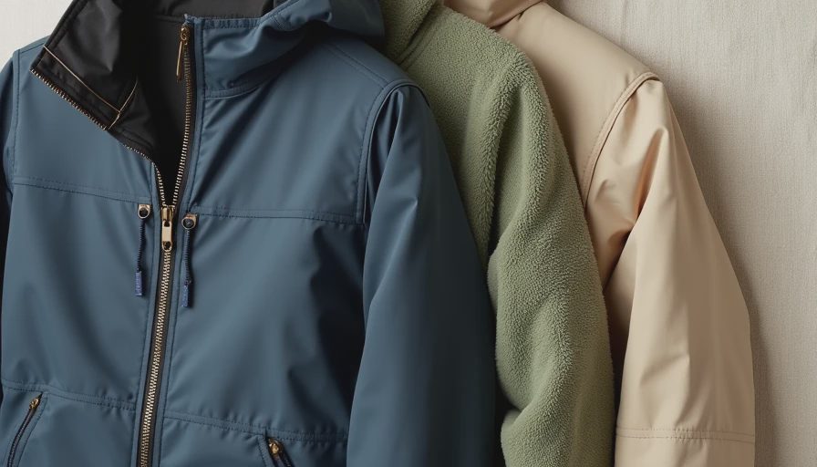 Windbreaker, fleece soft-shell, and insulated winter jacket showing smart layering system